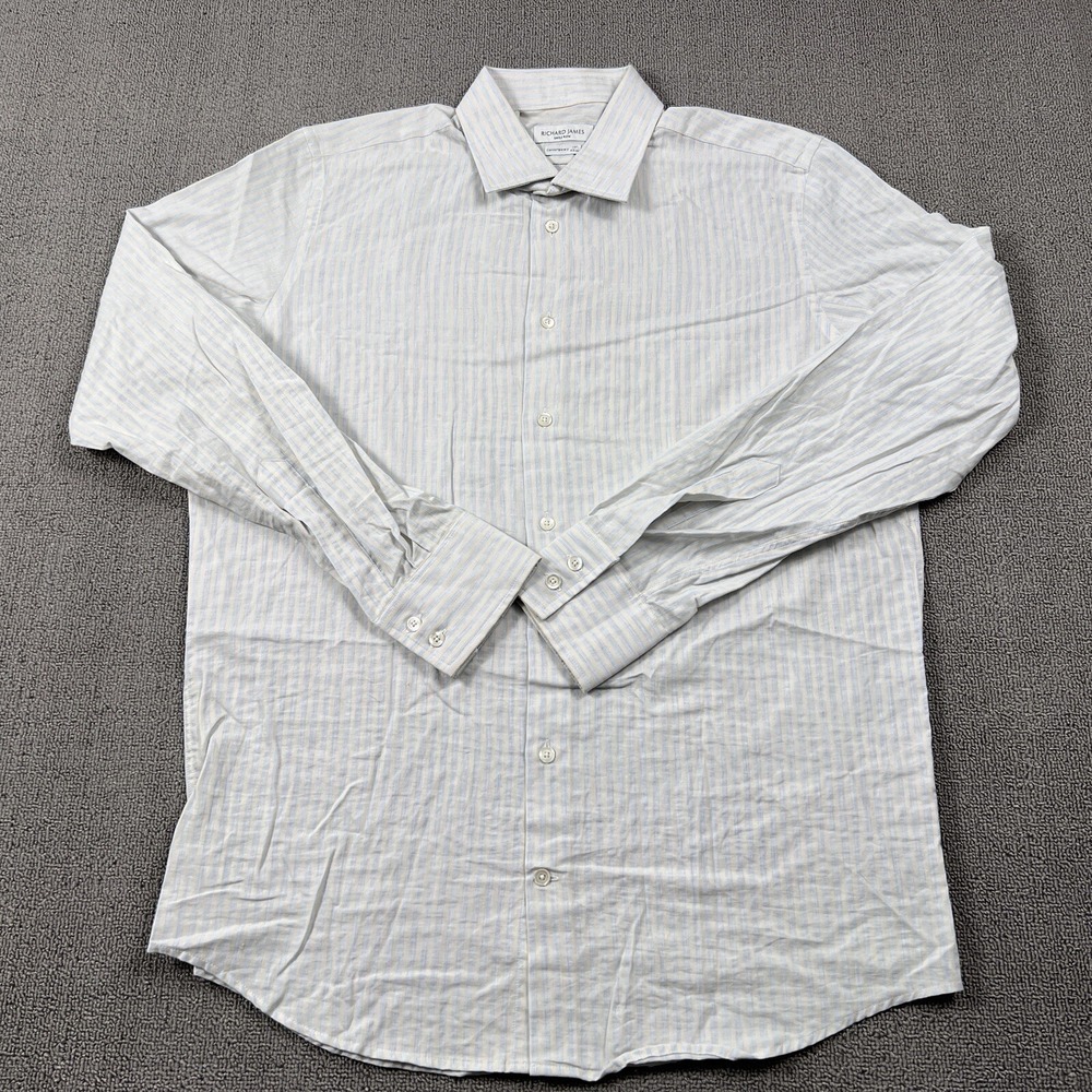 Richard James Shirt Adult 17-43 Striped Button Up Long Sleeve Luxury Casual Men